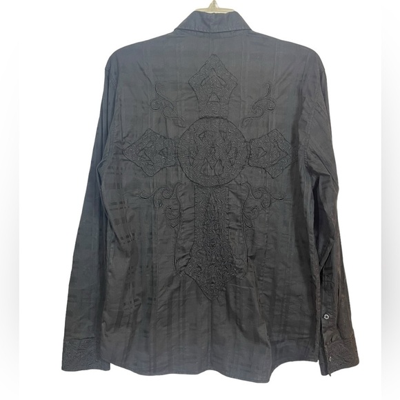 Affliction Embroidered cross long sleeve black dress shirt. Size XL - Picture 2 of 11